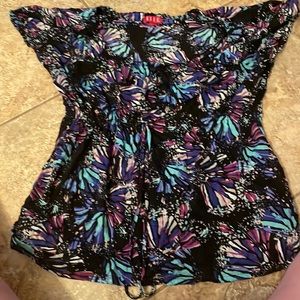 Blue, purple and white print top